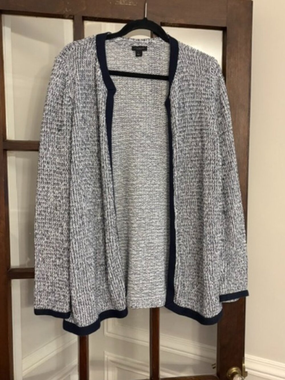 Ann Taylor Factory Tweed Cardigan with Trim, Size Large